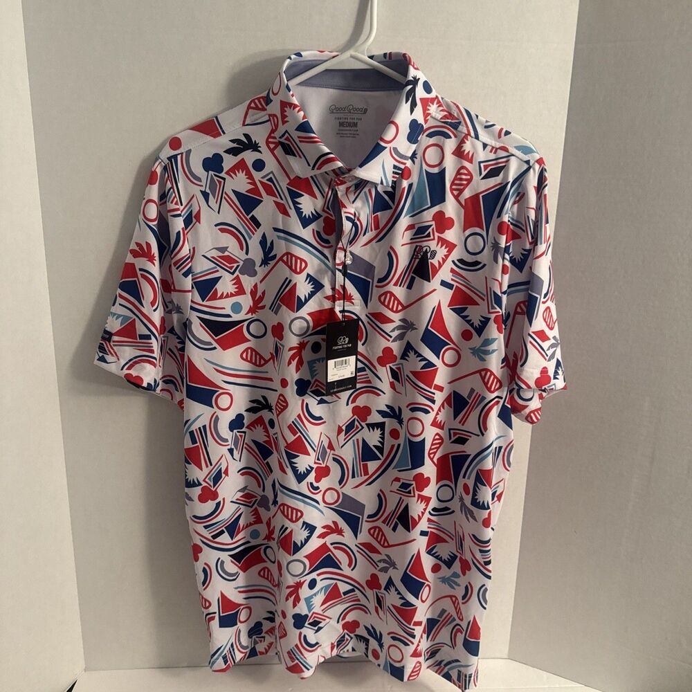 Good Good Golf Mens Proud & True Polo Red White Blue Short Sleeve Sz M NWT